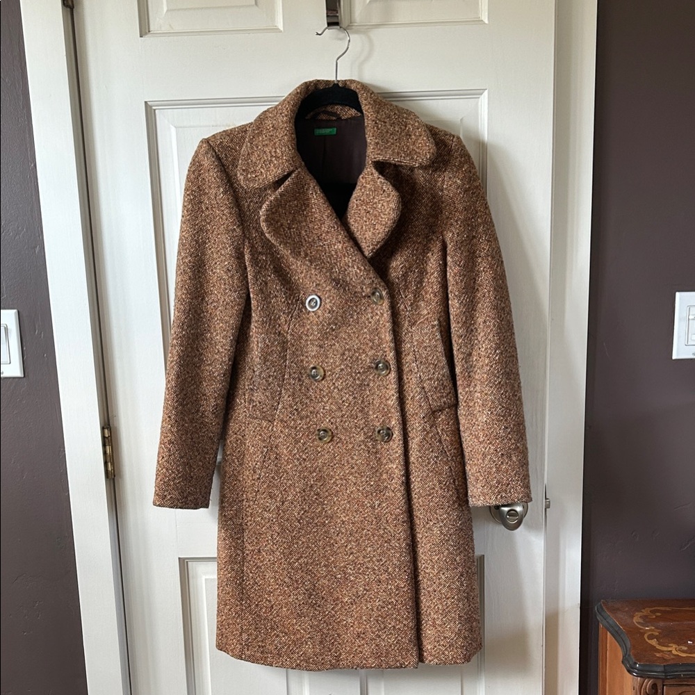 United Colors Of Benetton Brown Tweed Double-Breasted Pea Coat